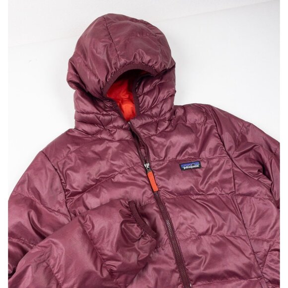 Patagonia Hi-Loft Down Sweater Hoody Jacket Girl's Large 12 Youth Burgundy 68212 - Picture 7 of 16
